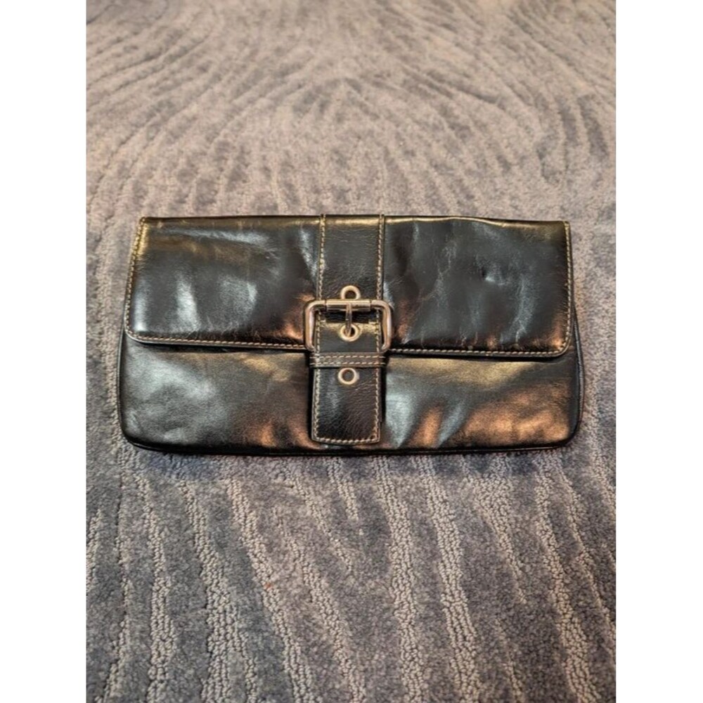 Apostrophe Black Faux Leather Clutch Buckle Magnetic Flap Envelope Handbag Purse